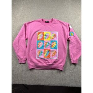 Sojara Rolling Stone Pink Graphic Sweatshirt Womens Sequin Star Peace Sign Patch